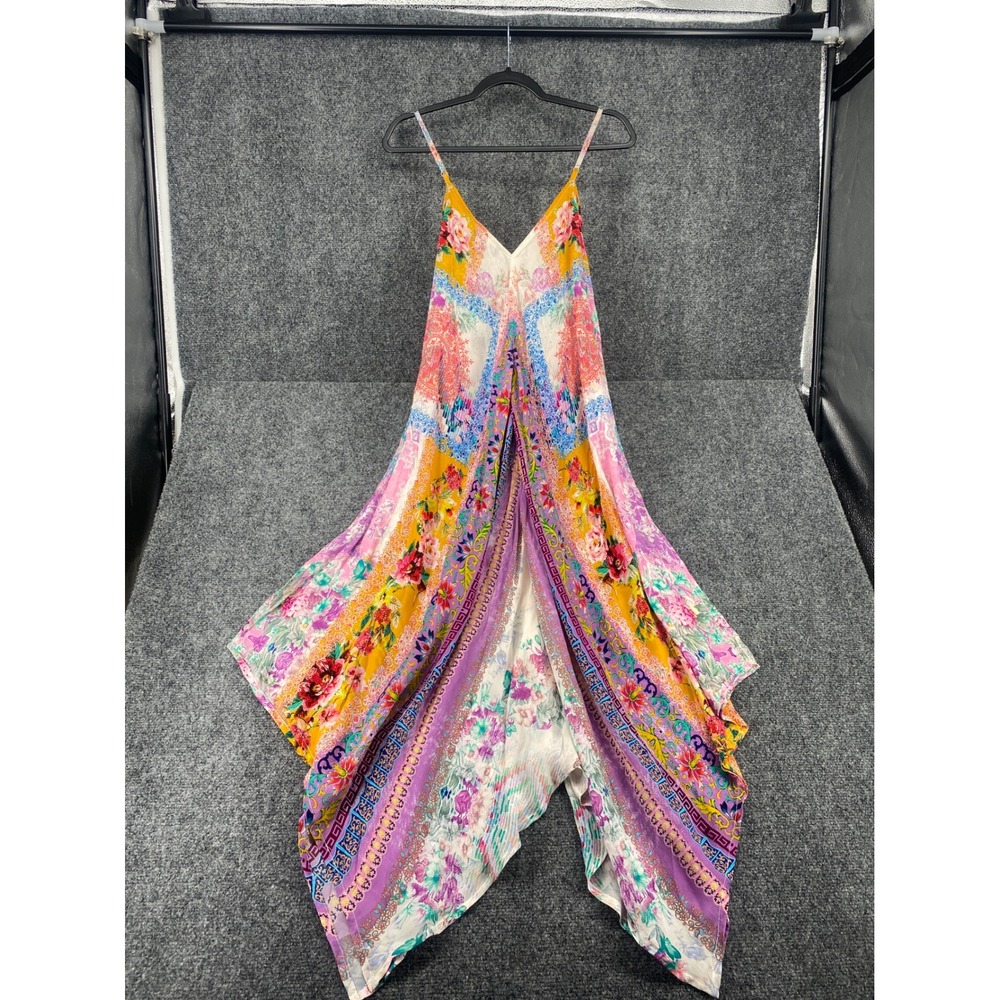 Feathers by Tolani Drew Maxi Dress Women L Yellow Floral Handkerchief Hem NWT